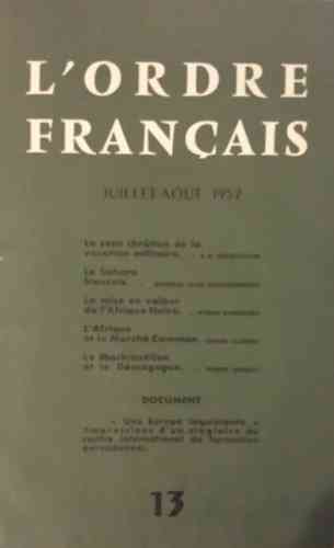 LIVRE L'ordre français juillet aout n°13 1957