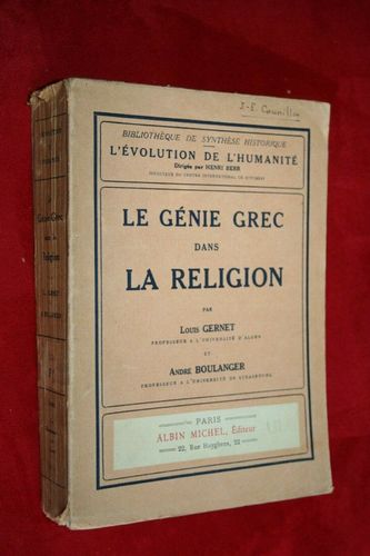 LIVRE Louis Gernet Le génie Grec dans la religion 1932